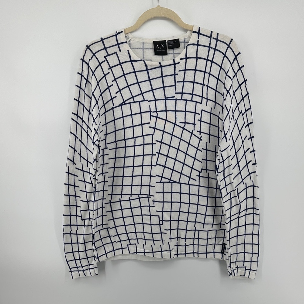 Armani Exchange Preppy Modern Causal White&Blue‎ Checkered Sweater SzM